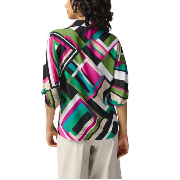 NEW JOSEPH RIBKOFF georgette geometric print boxy top in black/multi - Picture 4 of 5